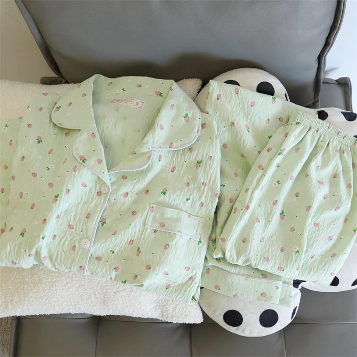 Cute Print Women's Pajamas Set Long Sleeve Tops and Pants Loungewear