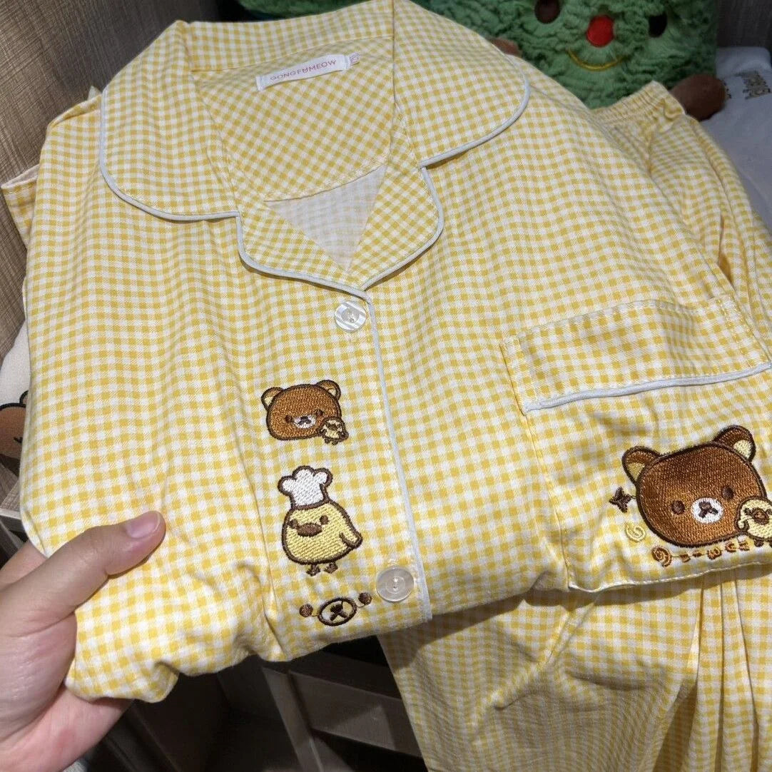Rilakkuma Yellow Plaid Cute Long-sleeves & Trousers