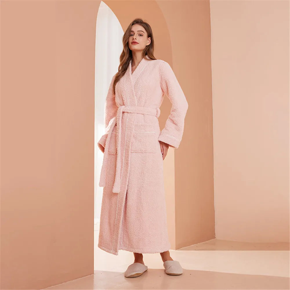 Thick Long Sleeve Flannel Robe Bathrobe