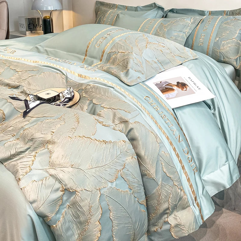 Light Luxury 100% Pure Cotton Four-piece Set Embroidery Quilt Cover Sheet Pillowcases Home Textile Bedding Set