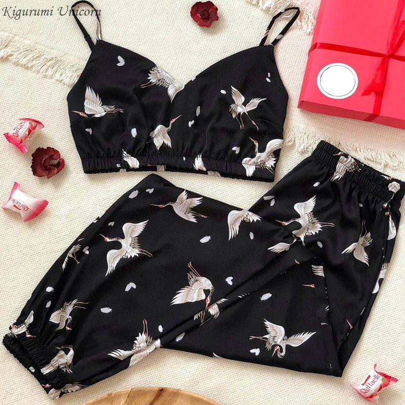Silk Satin Set V-neck Sleeveless Top Sleepwear Nightwear