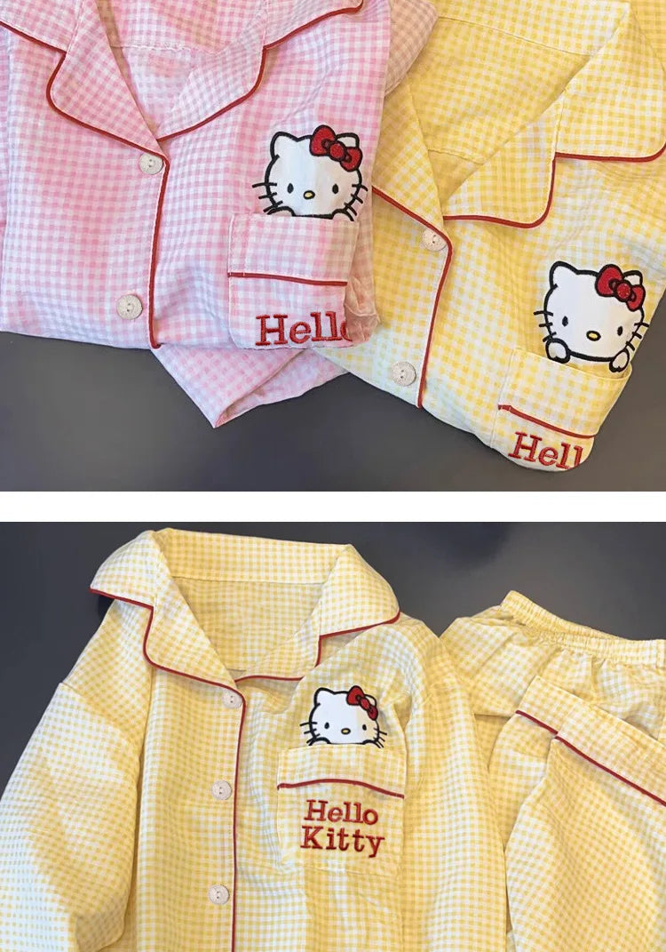 Hello Kitty Kuromi Anime Kawaii Cartoon Loose Sleepwear Pajamas Sets