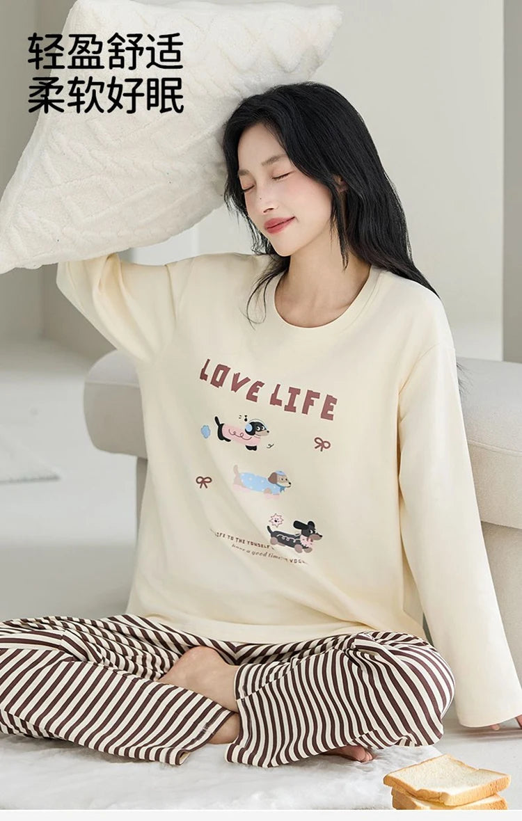 Cute Illustration Cartoon 100% Cotton Pajama Sets