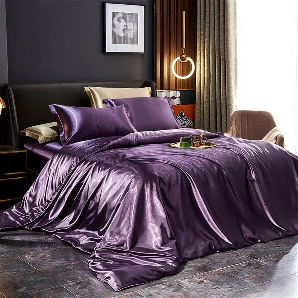 Luxury Silk Bedding Set with Duvet Cover Bed Sheet Pillowcases Satin