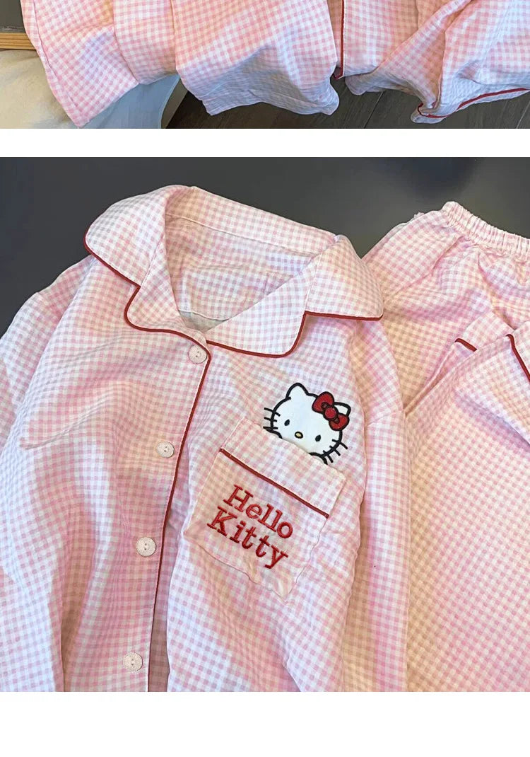 Hello Kitty Kuromi Anime Kawaii Cartoon Loose Sleepwear Pajamas Sets