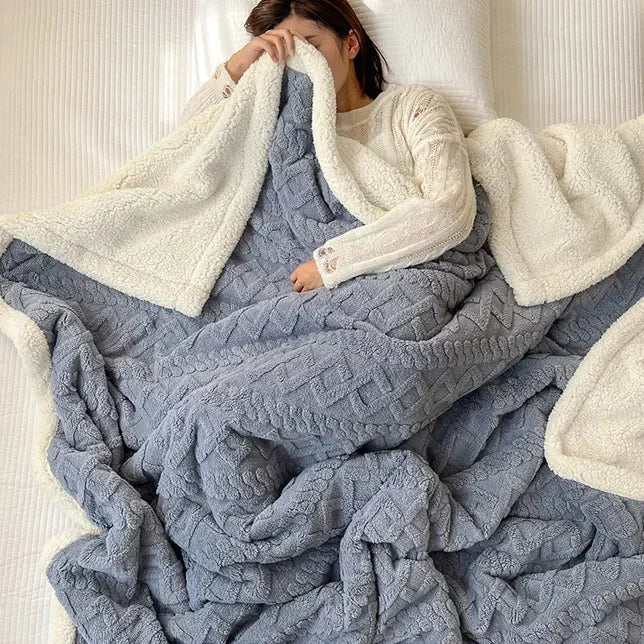 Soft Woolen Blanket for Bedding and Sofa Warm Lamb Velvet Flannel Cover Blanket