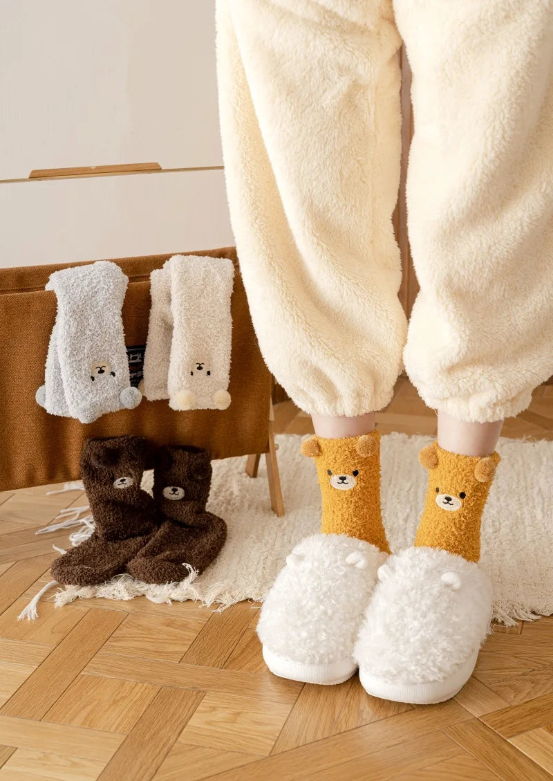Kawaii 3D Bear Cute Animal Thick Fleece Fuzzy Socks