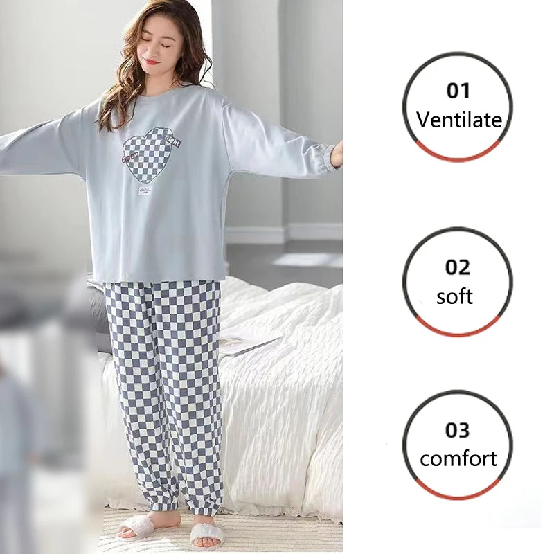 Long-Sleeved Love Plaid Trousers Homewear