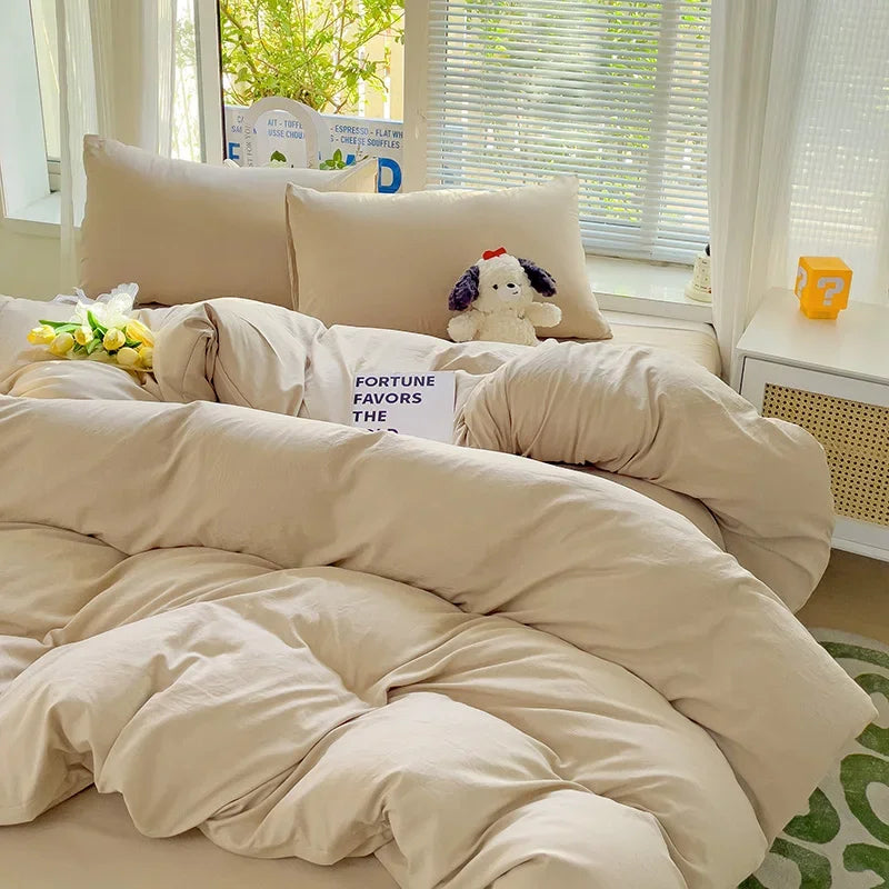 Linen Cotton Bedding Set 4pcs with Sheet Duvet Cover Pillowcases & Bedsheet