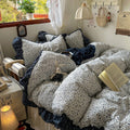 Vintage Flowers Lace Ruffles Duvet Cover Set Pillowcase For Home Bedroom Decor