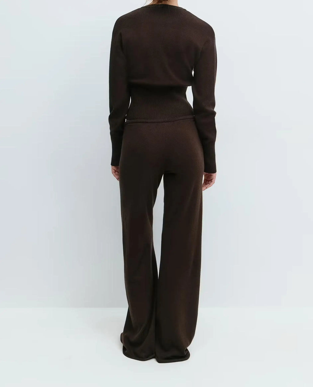 Knit Sweater Zipper Loose Knitted Wide-Leg Pants Two-Piece Set