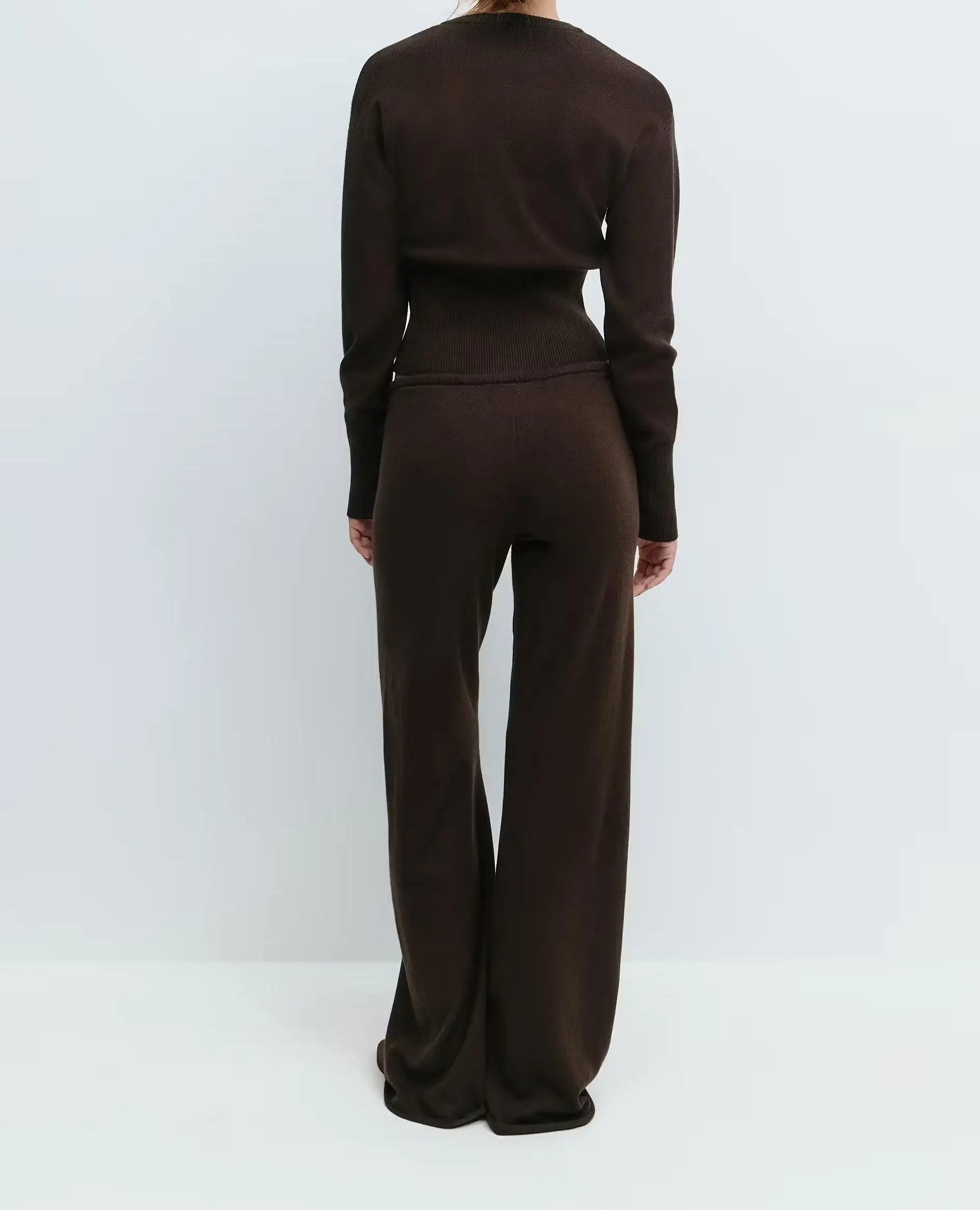 Knit Sweater Zipper Loose Knitted Wide-Leg Pants Two-Piece Set