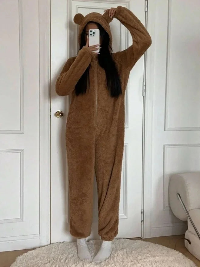 Leopard & Brown Patterned Fleece One-Piece