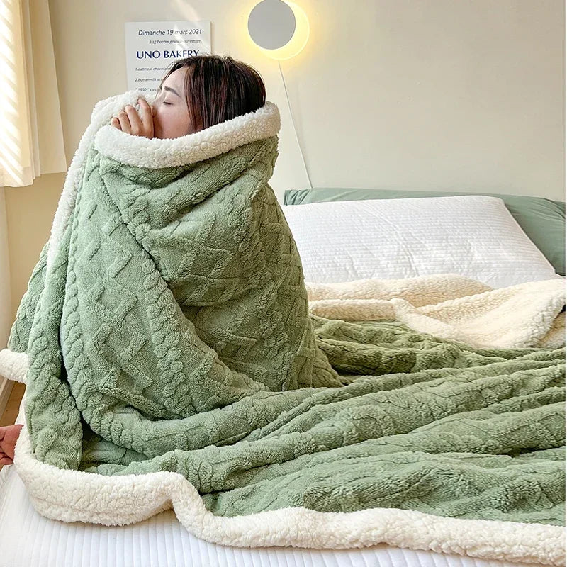 Soft Woolen Blanket for Bedding and Sofa Warm Lamb Velvet Flannel Cover Blanket