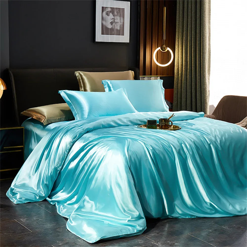 Luxury Silk Bedding Set with Duvet Cover Bed Sheet Pillowcases Satin