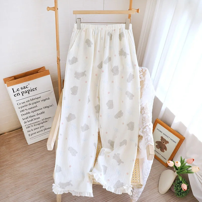 Ladies Loose 100% Cotton Elastic Waist Sleep Bottoms