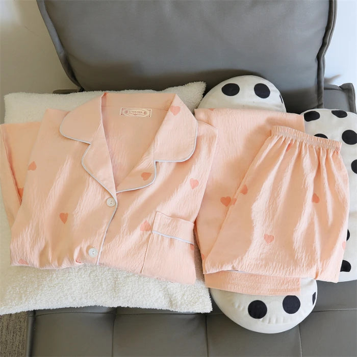 Cute Print Women's Pajamas Set Long Sleeve Tops and Pants Loungewear