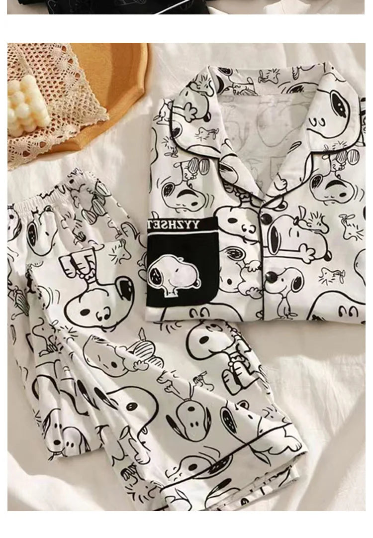 Snoopy Long Sleeve Two-Piece Pajamas Set Cute Cartoon Pattern Loungewear
