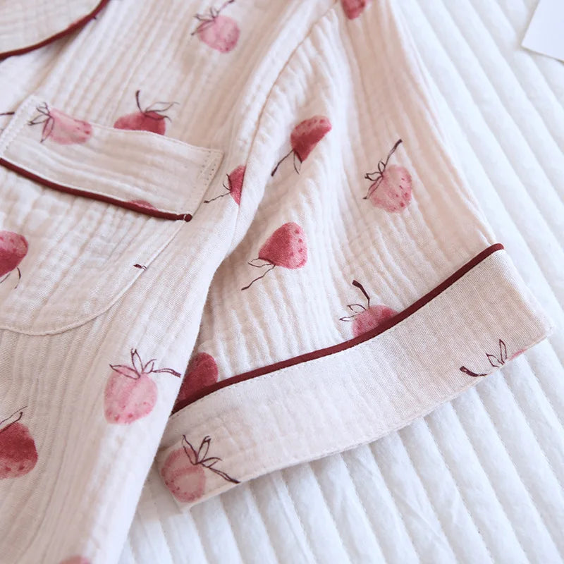 Japanese Short-sleeved Shorts Two-piece Ladies Cotton Crepe Cute Fresh Loose Set