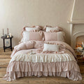Romantic French Double Layer Lace Ruffles Bedding Set 20% Ramie, 80% Cotton Duvet Cover Set Quilted Bedspread Pillowcases