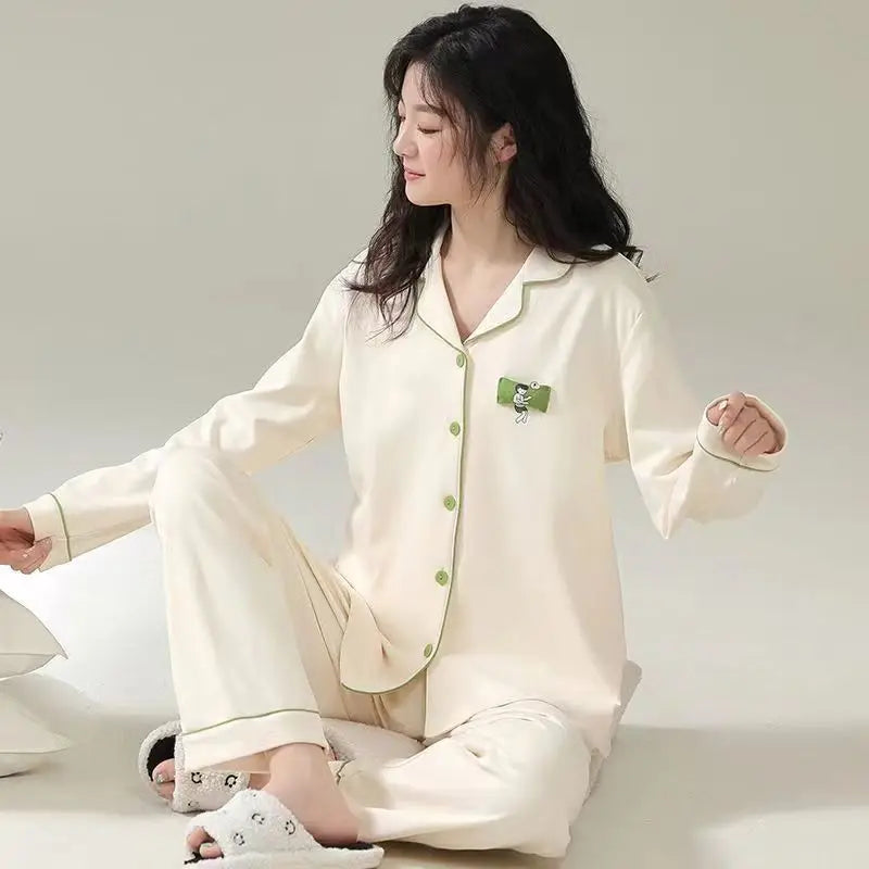 Women's Cardigan Long-sleeved Long Pants Cotton Comfortable Pajamas
