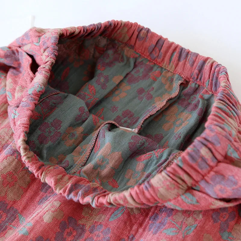 Jacquard Cute and Fresh Flower Pants 100% Cotton Loose Closing Home Pants