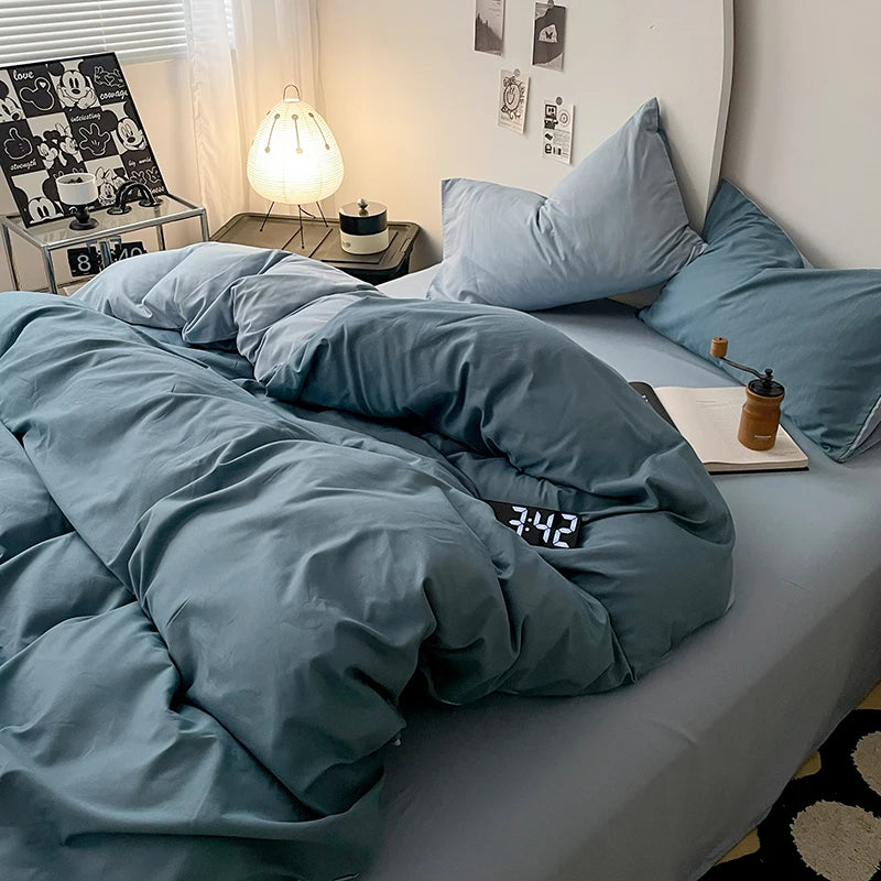Simple Solid Color Bedding Set Soft Brushed Duvet Covers