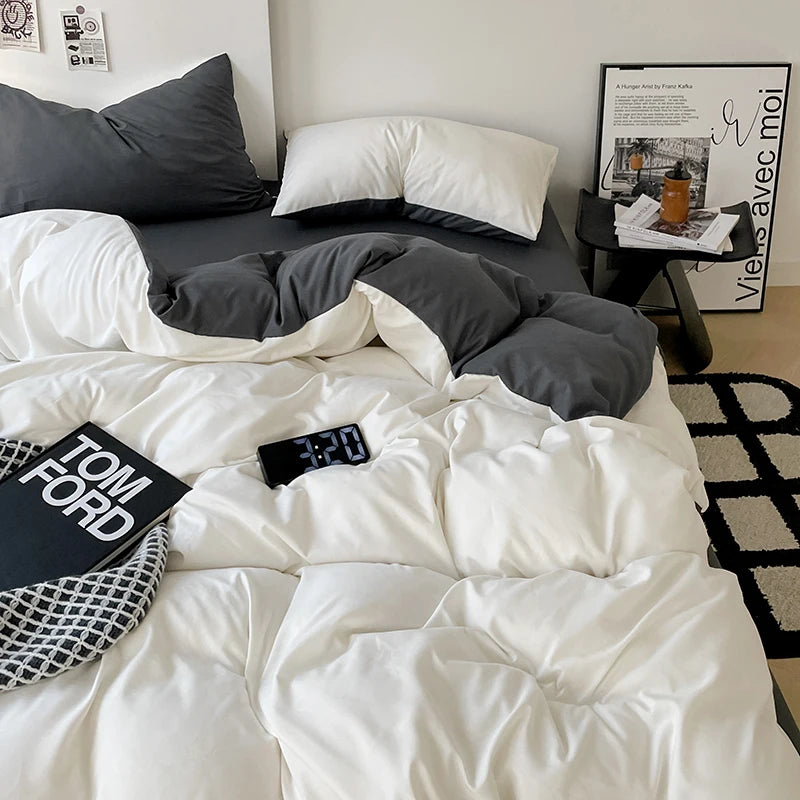 Simple Solid Color Bedding Set Soft Brushed Duvet Covers