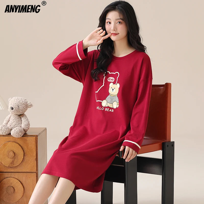 Women Long Nightgowns Pullover Loose Bra Padded Cotton Sleepshirt