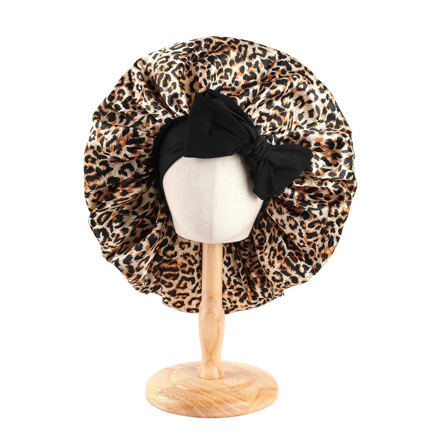 Large Satin Bonnet Silky Night Sleeping Cap with Stretchy Tie Band
