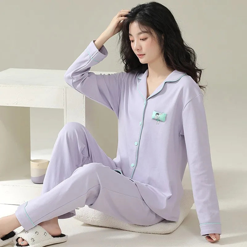 Women's Cardigan Long-sleeved Long Pants Cotton Comfortable Pajamas