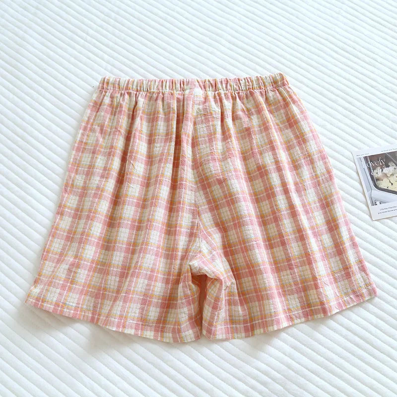 Lattice Style Pure Cotton Gauze Shorts with Simple Elastic Waist