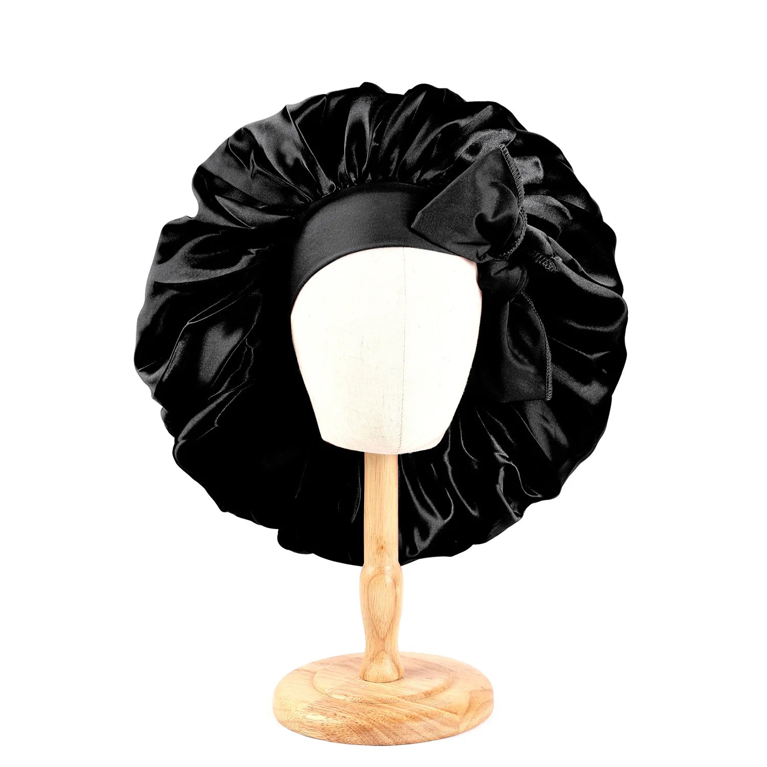 Large Satin Bonnet Silky Night Sleeping Cap with Stretchy Tie Band