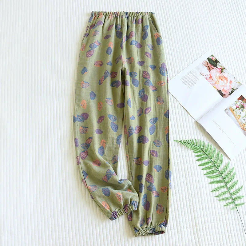 Jacquard Cute and Fresh Flower Pants 100% Cotton Loose Closing Home Pants