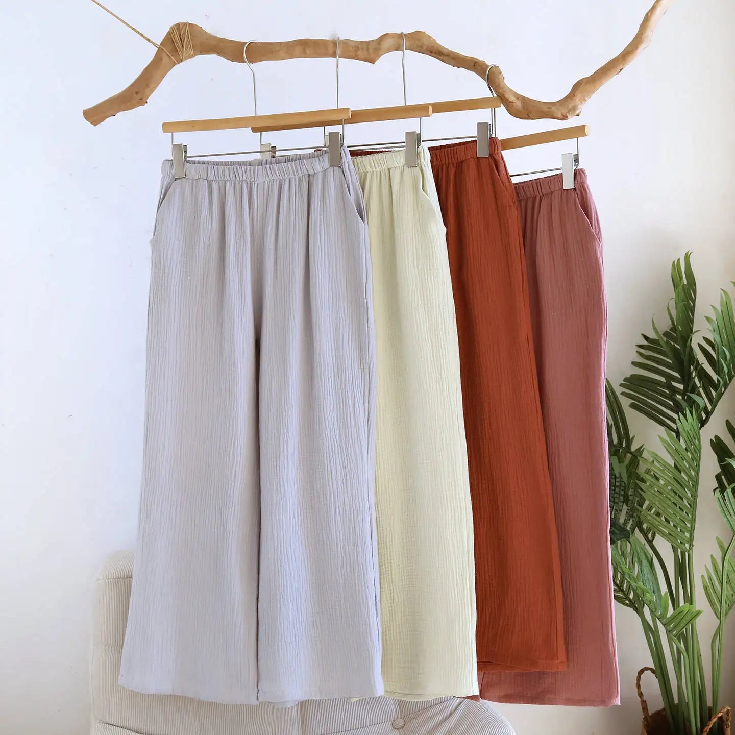Solid Color Wide-leg Pants Double-layer Cotton Pajama Pants Thin Style Loungewear
