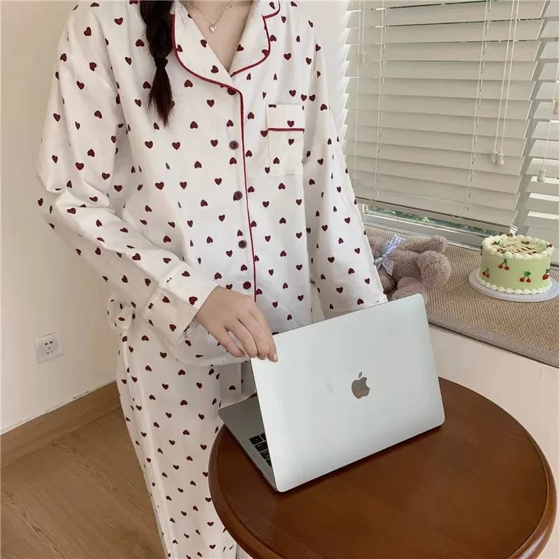 Peach Heart Long Sleeves Silk Pajamas