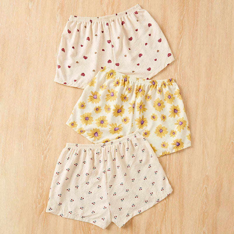 3 Piece Graphic Shorts Soft Comfort Bottoms Casual Sleepwear Loungewear