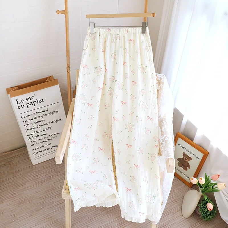 Ladies Loose 100% Cotton Elastic Waist Sleep Bottoms