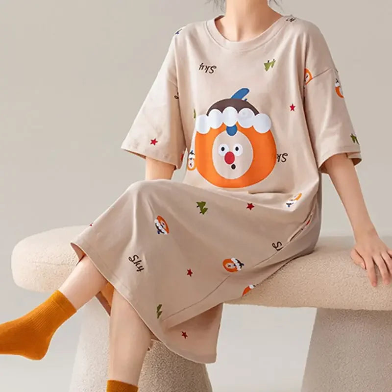 Summer Women Short Sleeves Sleep-shirt Casual Dress