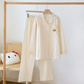 Japanese Style Women's Striped Pajama Set 100% Cotton Long Sleeve Long Pants Two Piece Set