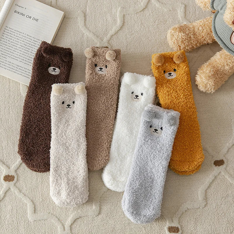 Kawaii 3D Bear Cute Animal Thick Fleece Fuzzy Socks