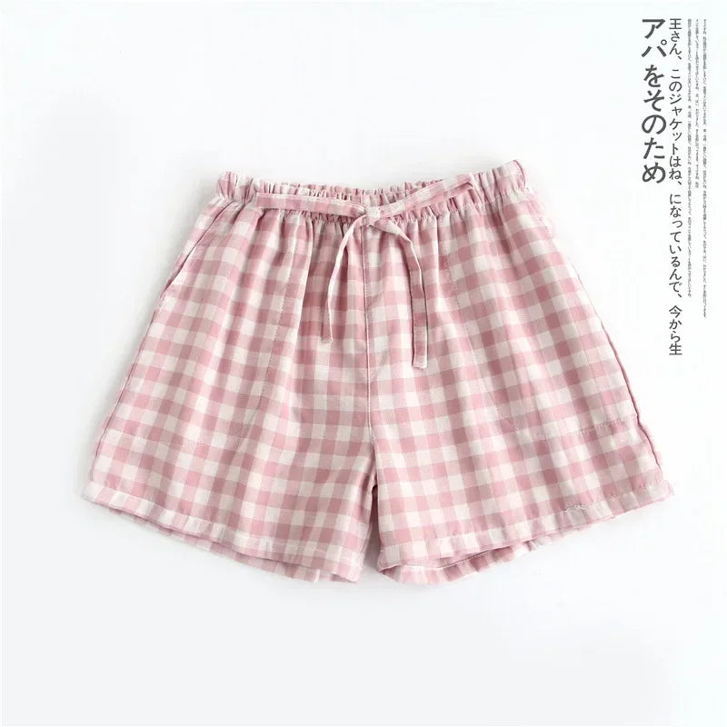 Lattice Style Pure Cotton Gauze Shorts with Simple Elastic Waist