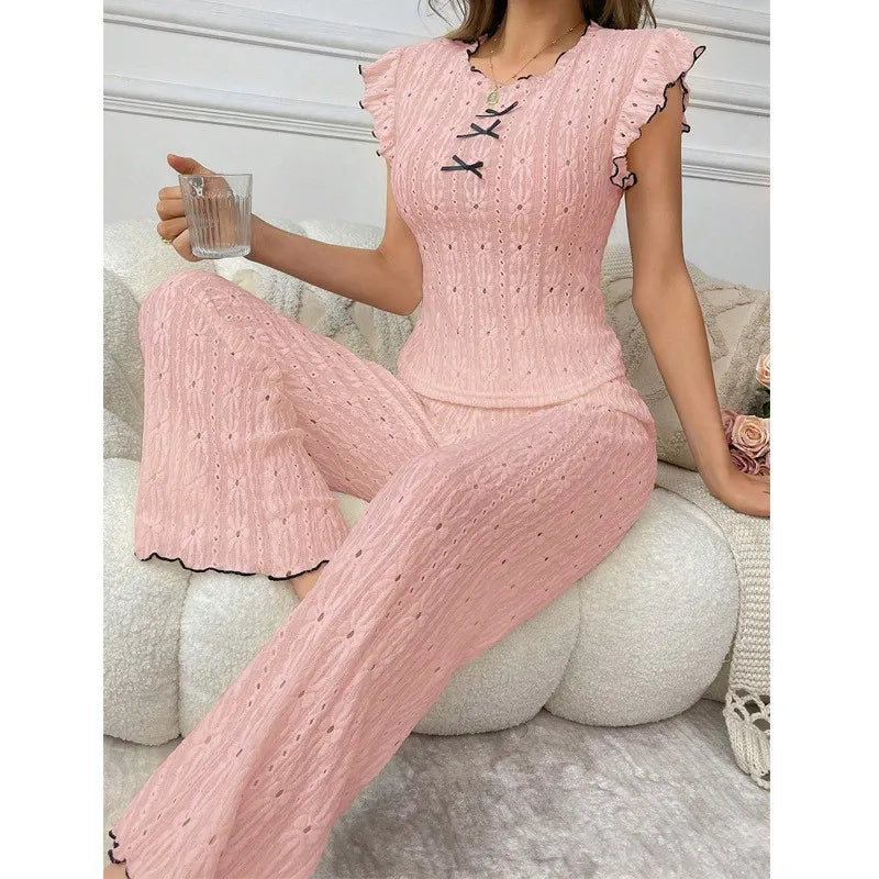 Cute High-end Lace Texture Pajama Set