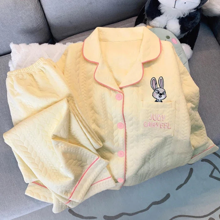 Embroidery Cartoon Characters 2PC Soft Pajamas