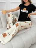 Casual and Cute Cartoon Print 2-Piece Short-Sleeved Long Pants Pajama Set