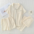 Pure Cotton Three-piece Thin Crepe Fabric Collar Short Sleeved Pants Shorts Set