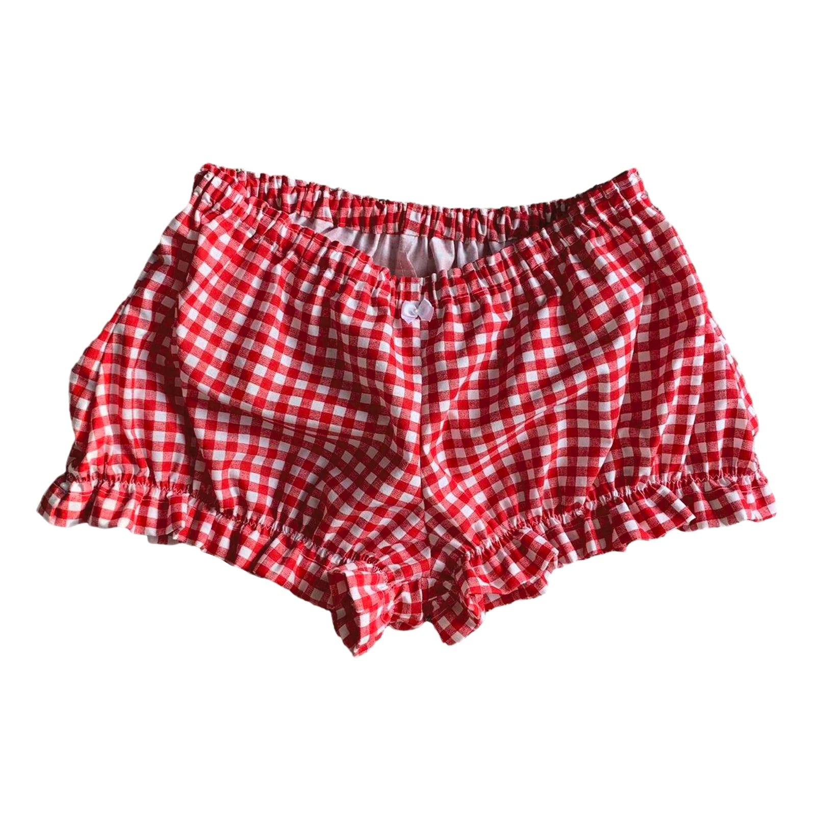 Y2K Plaid Pajama Shorts Elastic Band Ruffle Trim Cottage Pajamas Bottoms