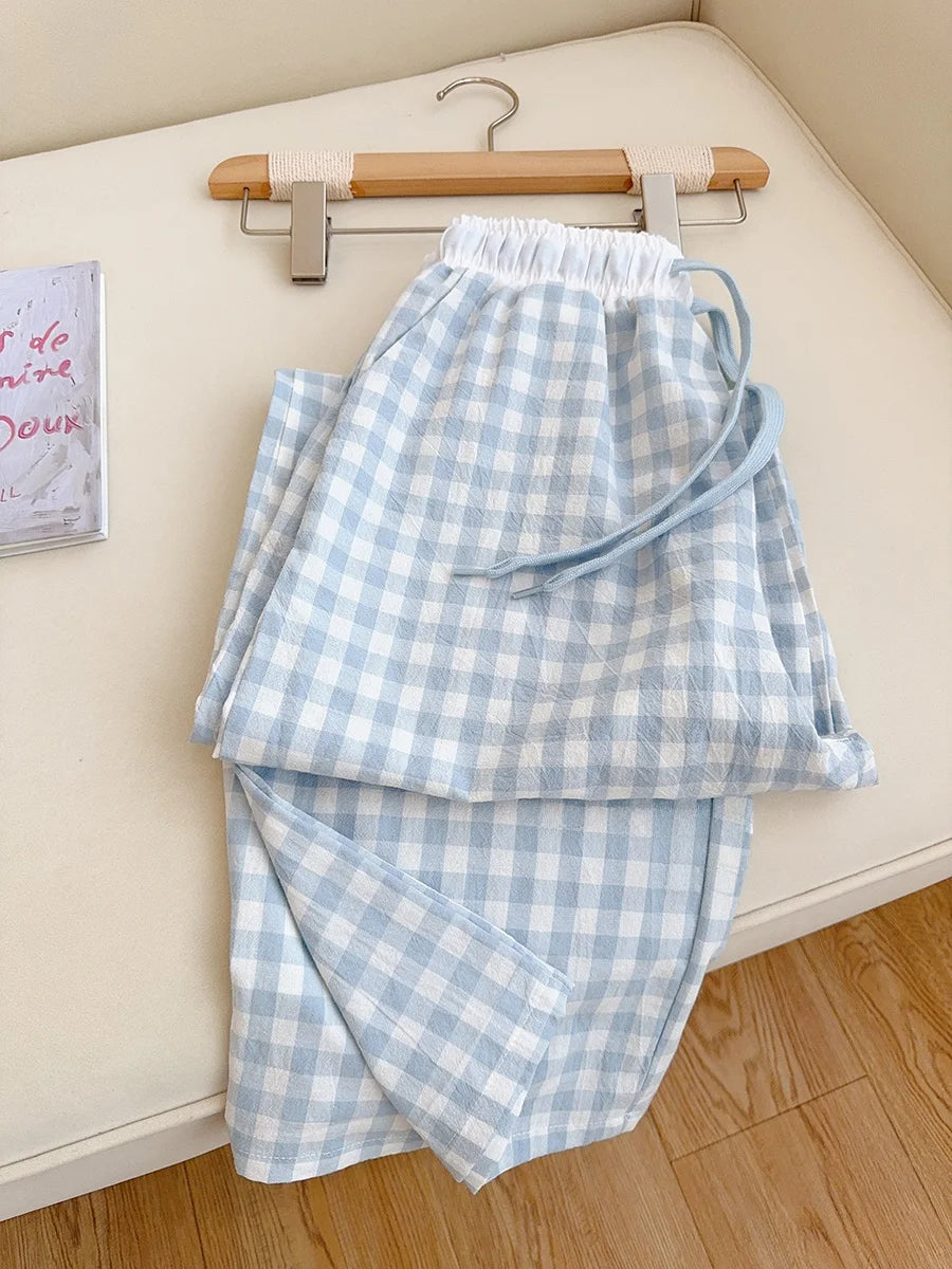 Cotton Flannel Wide Leg Leisure Pants Elastic Waist
