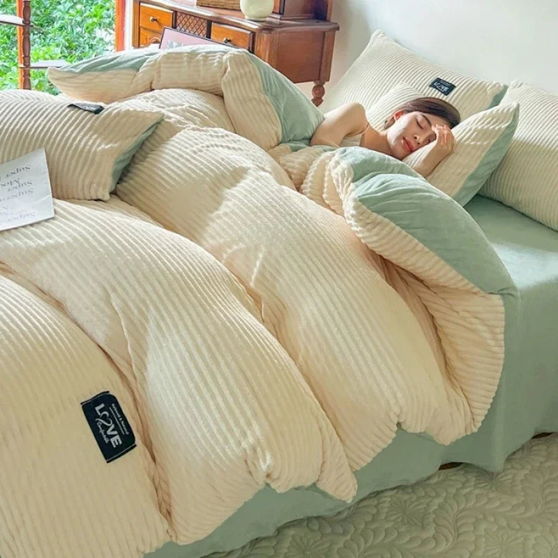 Thick Solid Color Velvet Duvet Cover Warmth Comforter Cover Double Soft Quilt Cover
