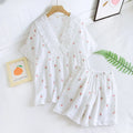 Short-sleeved Short Two-piece Set 100% Cotton Crepe V-neck